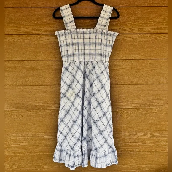 Eliza J 100% Cotton Blue and White Plaid Smocked Strap Dress -Sz 14 - Picture 3 of 5